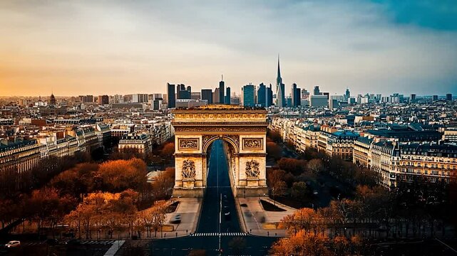 Majestic Arc de Triomphe: A Parisian Sunrise Panorama