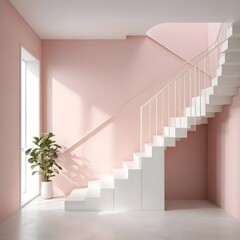 Fototapeta premium Modern Minimalist Staircase in Pink Room