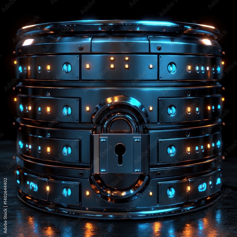 Poster data storage security access control with locked padlock icon