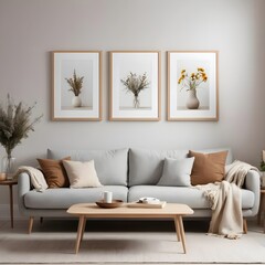 Modern Living Room Interior with Neutral Tones and Dried Flower Artwork