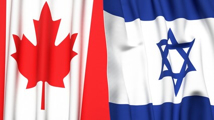 Flags of CANADA and Israel with realistic cloth texture