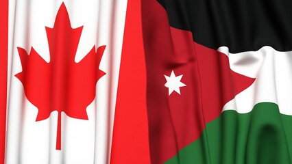 Flags of CANADA and JORDAN with realistic cloth texture
