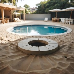 Sandy Oasis Poolside Fire Pit Relaxation