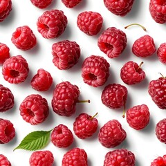 Fresh Raspberries Pattern on White Background