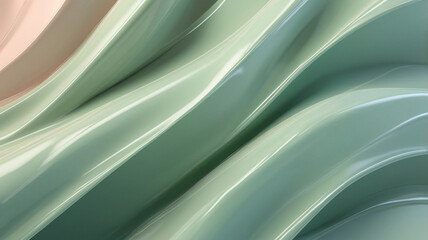 A soft pastel green 3d abstract background with smooth gradient textures and diagonal light streaks