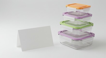 Colorful food storage containers stacked ready for food preparation and use
