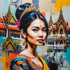 Cambodian Woman in Traditional Attire with Royal Palace Background