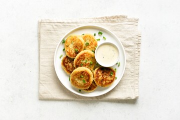 Diet delicious potato pancakes made from mashed potato and green onion