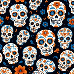 Sugar Skull Pattern, Day of the Dead Design, Seamless Floral Skull Texture