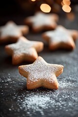 Christmas Star Shaped Cookies on Textured Surface in Soft Focus