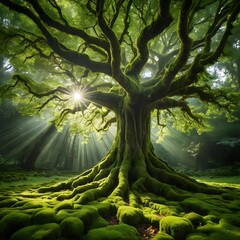 Ancient Tree of Life in Sunbeams