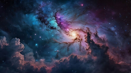 Stunning Deep Space Nebula with Vibrant Colors and Stars