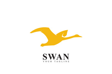 Swan silhouette logo in yellow color, luxury swan logo with simple design