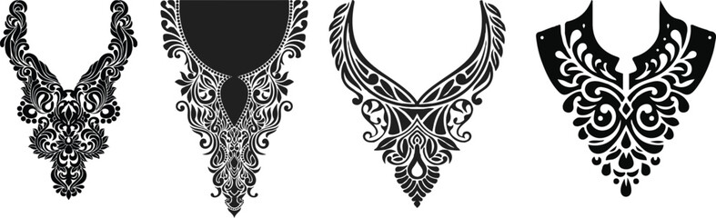 Neckline baroque design for embroidery. Vector baroque neck line design made by small design elements.