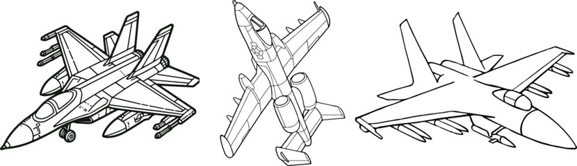 Thunderbolt fighter airplane black and white Vector. Drawing of the fighting jet on battle field