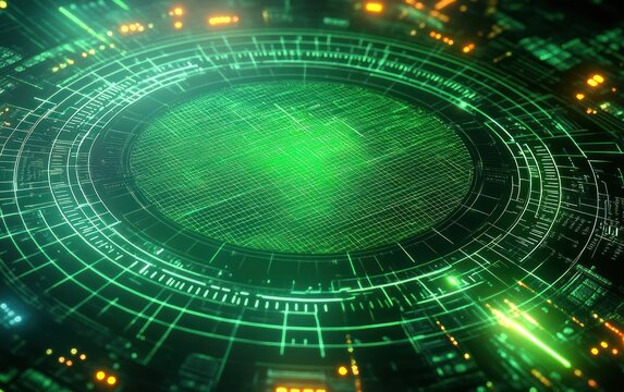 Futuristic Cyberpunk Radar Screen with Neon Green Targets and High-Tech Digital Grid