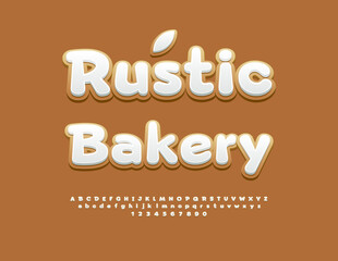 Vector Delicious Advertising Rustic Bakery. Cute White Font. Classic Gingerbread styleAlphabet Letters and Numbers set.