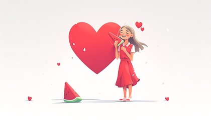 Girl & Watermelon Heart Art