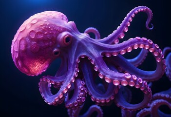 Purple Octopus in Dark Blue Water