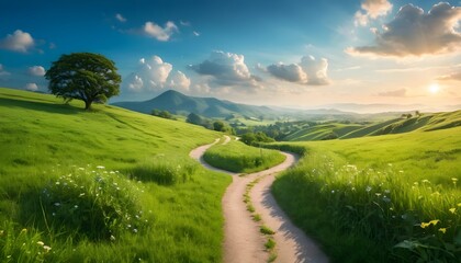 Obraz premium Serene Countryside Path at Sunset