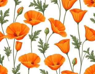 Seamless Pattern of Orange Poppies