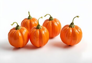 Obraz premium Four Miniature Orange Pumpkins on White Background