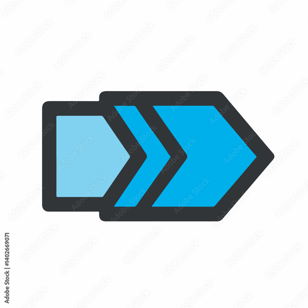 Poster blue shape indicates direction forward navigation