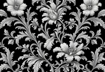 Elegant Monochrome Floral Damask Pattern