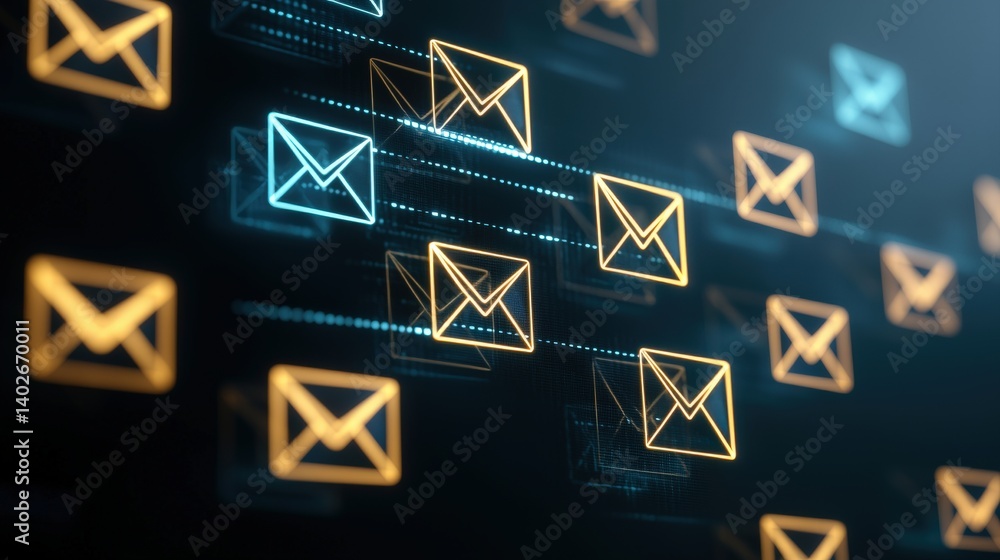 Aufkleber a digital representation of email icons floating against a dark background, symbolizing communicatio