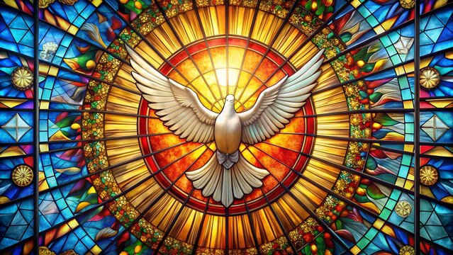 Pentecost Holy Spirit Dove in Stained Glass Window