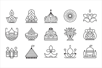 a set of minimal, Indian culture and festivals icon set