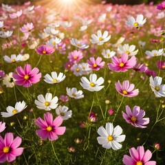 Obraz premium Sunlit Cosmos Flower Field