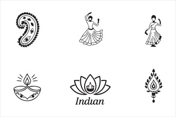 Vector illustration set of  Indian culture and festivals icons design
