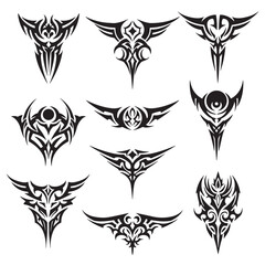 Maori inspired tribal tattoos showing fierce beast forms abstract geometry vintage wing decoration and silhouette design for alternative tattoo graphics 