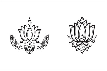 Indian culture and festivals black and white icon set