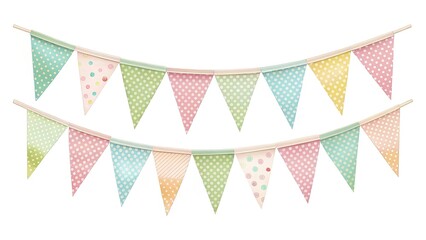 Pastel Pennant Bunting Clipart:  Adorable Party Decorations,  Sweet Celebration Flags,  Colorful Birthday Garland,  Pretty Festive Banner