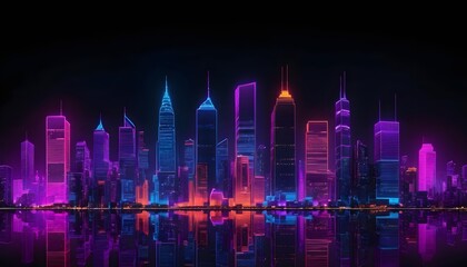 Fototapeta premium Neon Cityscape Reflection