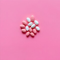 Pink and White Pills on Pink Background