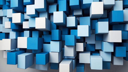 Abstract technology composition of a cluster of three-dimensional cubes in varying shades of blue