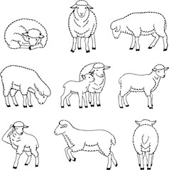 Minimal Sheep Outline Silhouette Vector Simple Line Drawing Sheep Silhouette