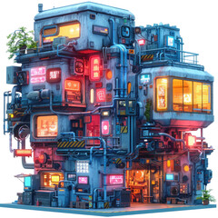 Fototapeta premium Cyberpunk 3D Apartment on transparent background