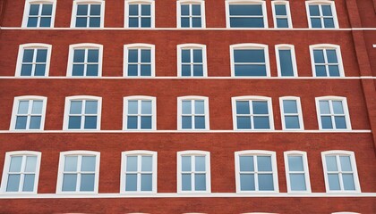 Obraz premium Red Brick Building Facade with White Windows