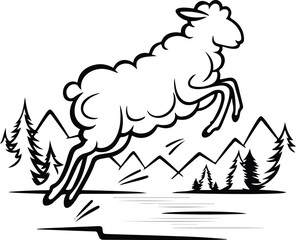 Minimal Sheep Outline Silhouette Vector Simple Line Drawing Sheep Silhouette