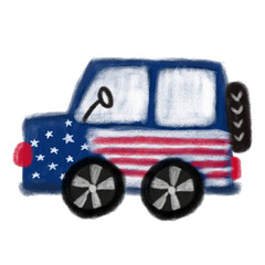 cute blue navy red american flag jeep monster truck toy car crayon illustration doodle png transparent digital planner sticker cutout clipart nursery kids baby decoration independence day 4th of july