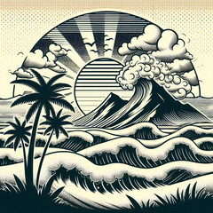 Fototapeta premium tropical island with palm trees, palm trees on the beach, vector illustration of a tropical beach, vector illustration of a tropical beach