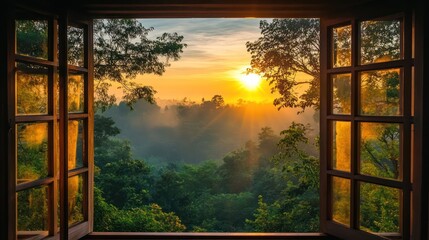 Sunrise view from jungle window