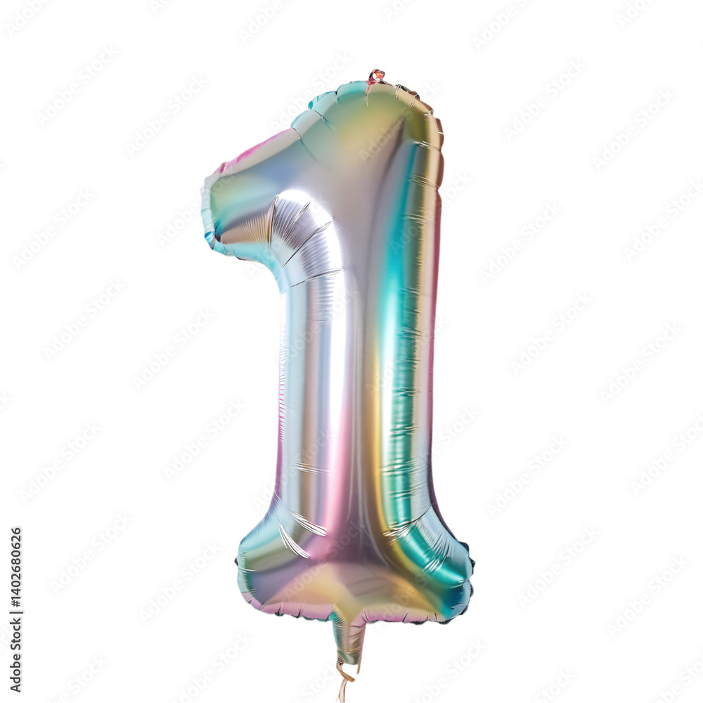 Fototapete iridescent inflatable number 1 isolated on transparent background