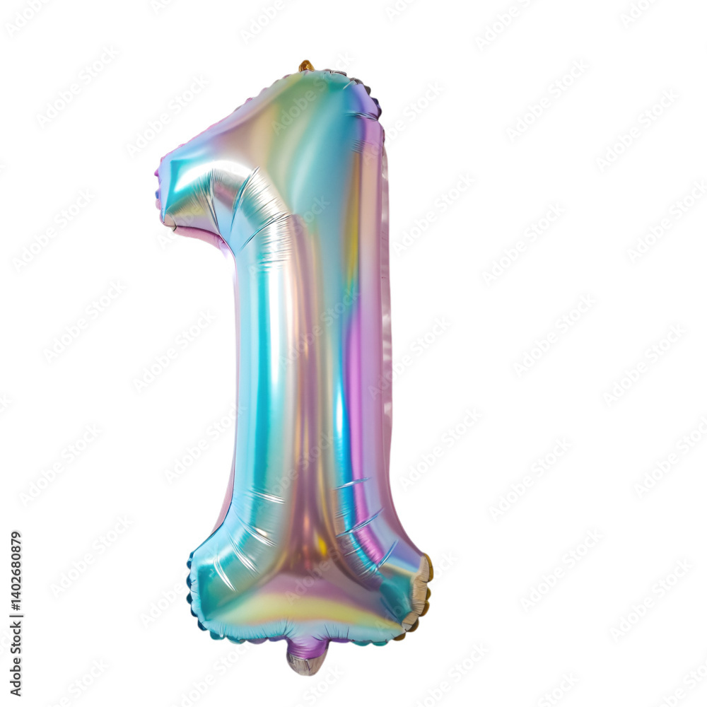 Fototapete iridescent inflatable number 1 isolated on transparent background