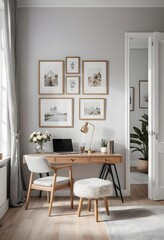 Home Office Workspace with Wooden Desk and Comfortable Chair