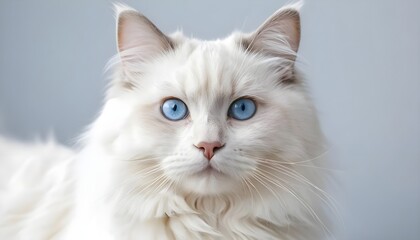Obraz premium Portrait of a Fluffy White Ragdoll Cat with Blue Eyes